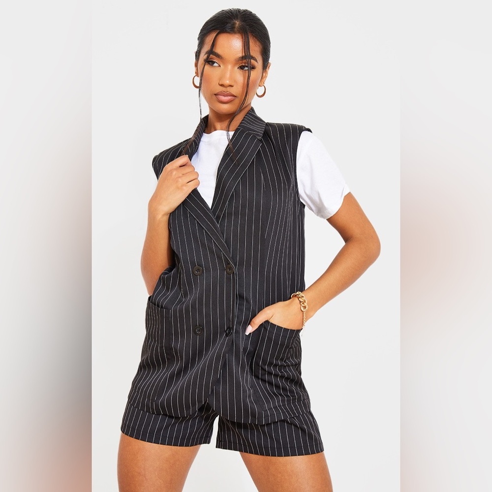 **SOLD** PrettyLittleThing pinstripe blazer vest and shorts set in black